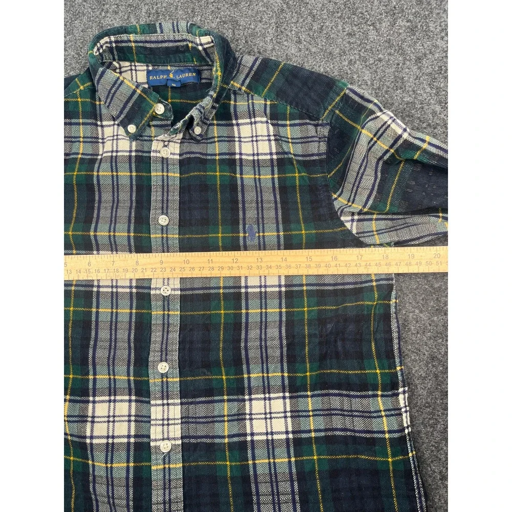 Ralph Lauren Boys Large 14-16 Green Plaid Corduroy Button Down Shirt Long Sleeve